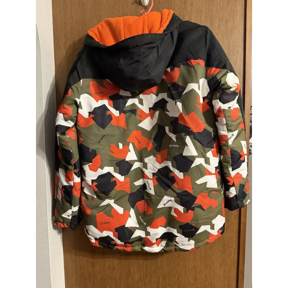 Hurley youth orange camo winter coat sz Large 14/16 boys New w/o tags hood poofy